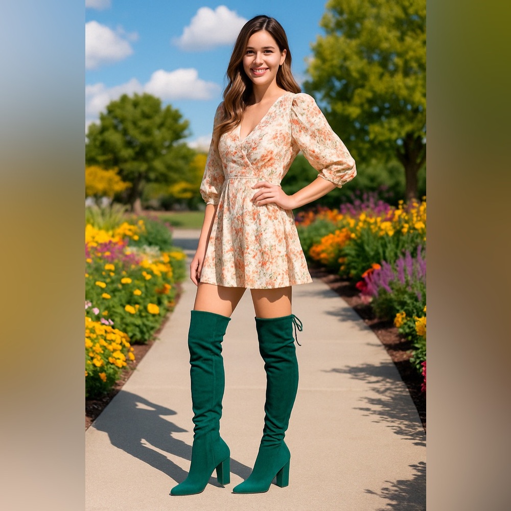 🍀 Emerald Green Over-the-Knee Half Zip Boots 8